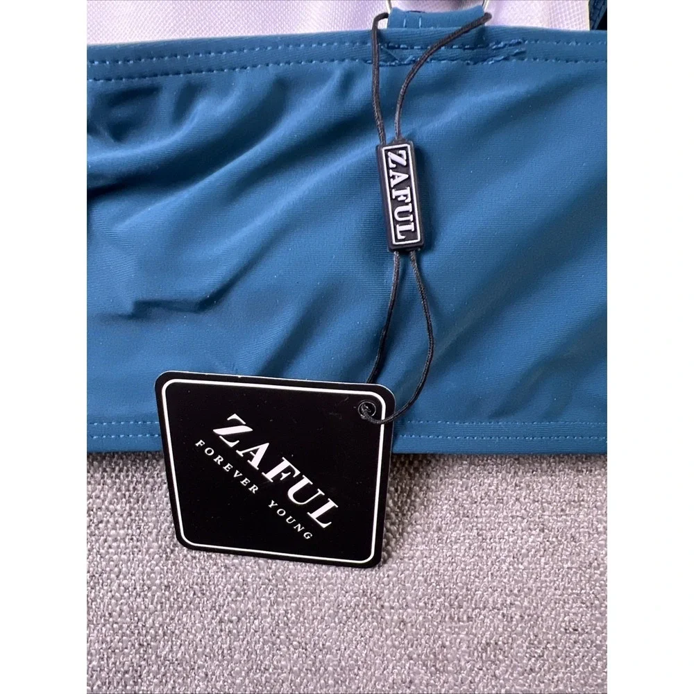 ZAFUL Bikini Top Teal Blue Front Tie Keyhole Adjustable‎ Straps Women's XL 12/14